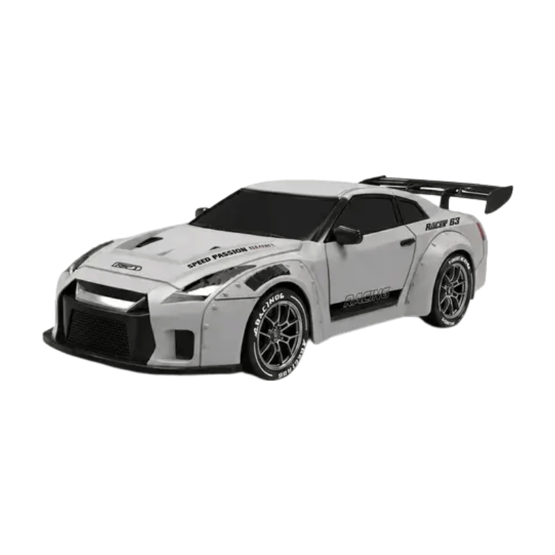 1:24 4WD RC Hobby Auto, Gyro Servo, 2,4G Steuerung, LED Lichter, Doppelreifen, 7,4 V LiPo, Federung, Komplettset, Silber GTR Wide Body, 1er Pack Grau