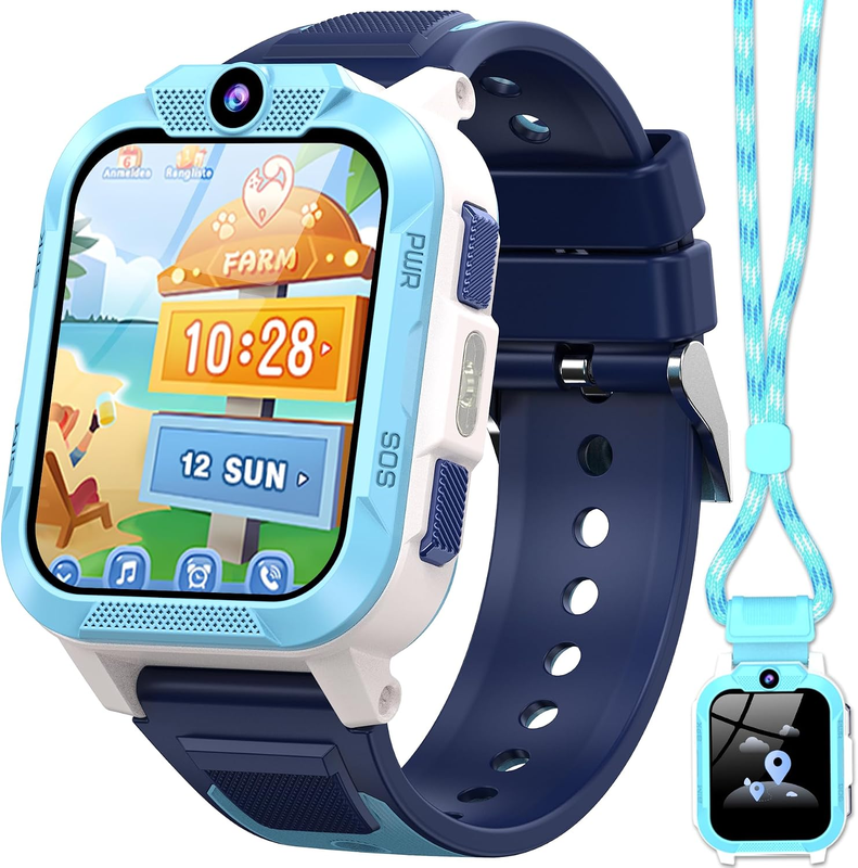 Blackview Z40 Pro 1,85" Smartwatch voor kinderen, Tap-to-Friends-functie, GPS+WiFi+LBS, 850 mAh, SOS-knop, 4G, Schoolmodus (geen games), IP68, stappenteller, blauw