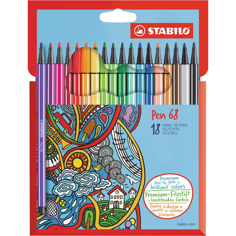 STABILO Pen 68 - Premium viltstift - Set van 18 - Assorti kleuren