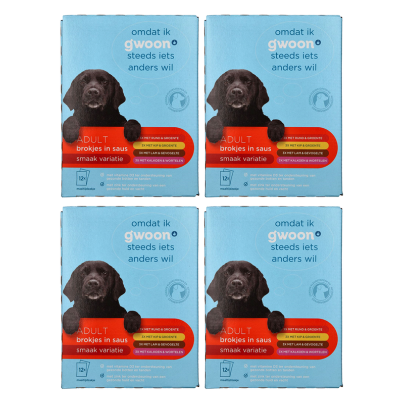g'woon Bouchées pour adultes en gelée Veau et poulet Multipack 12 pcs*4