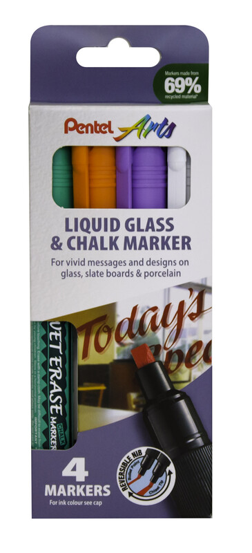Semi-Permanent Wet-Erase Liquid Glass & Chalkboard Marker Assorted Colours Green, Ora