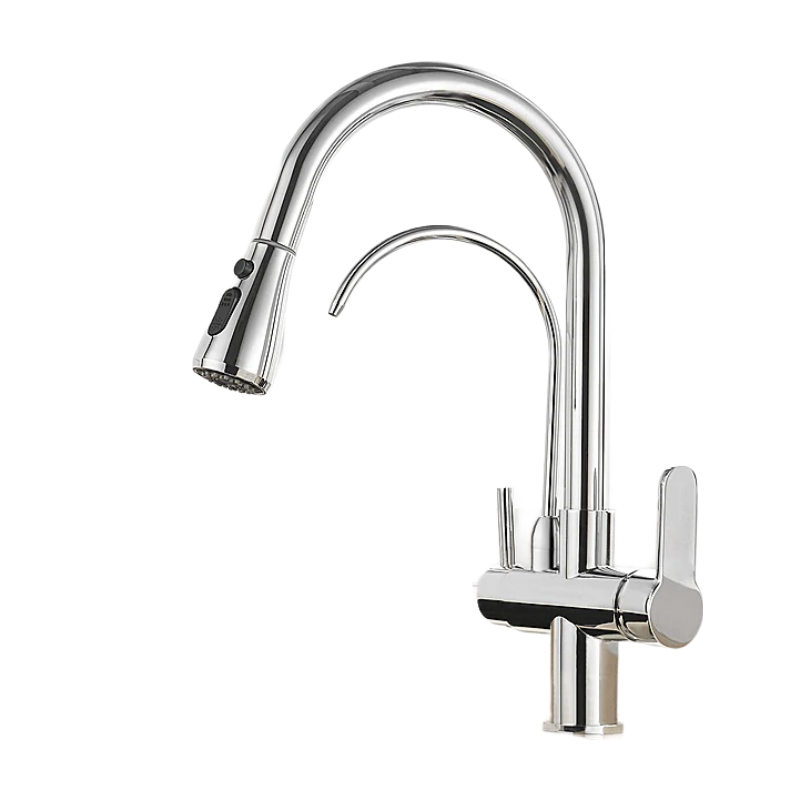Water Filter Kitchen Faucet Pull Out Faucet in Polished Chrome Solid Brass