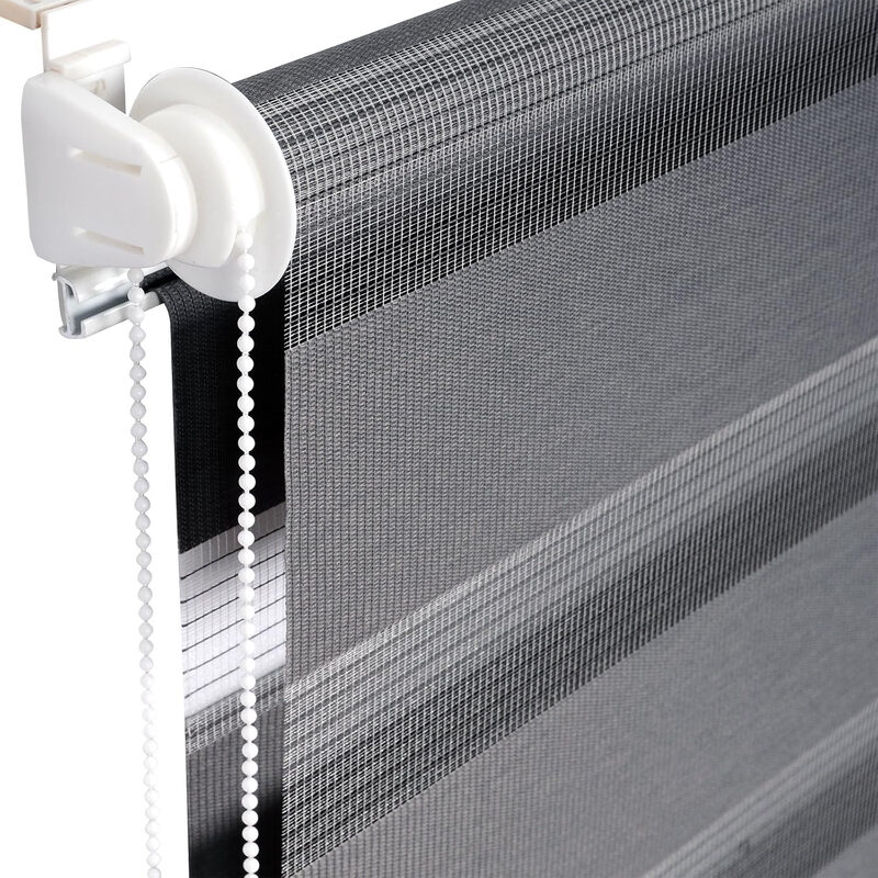 WOLTU Doppelrollo Klemmfix ohne Bohren Dunkelgrau B120 x H120 cm, Duo-Rollo Lichtdurchlässig für Innenverdunkelung, Zebra-Rollo mit Kette - Seitenzugrollo für Fenster und Tür