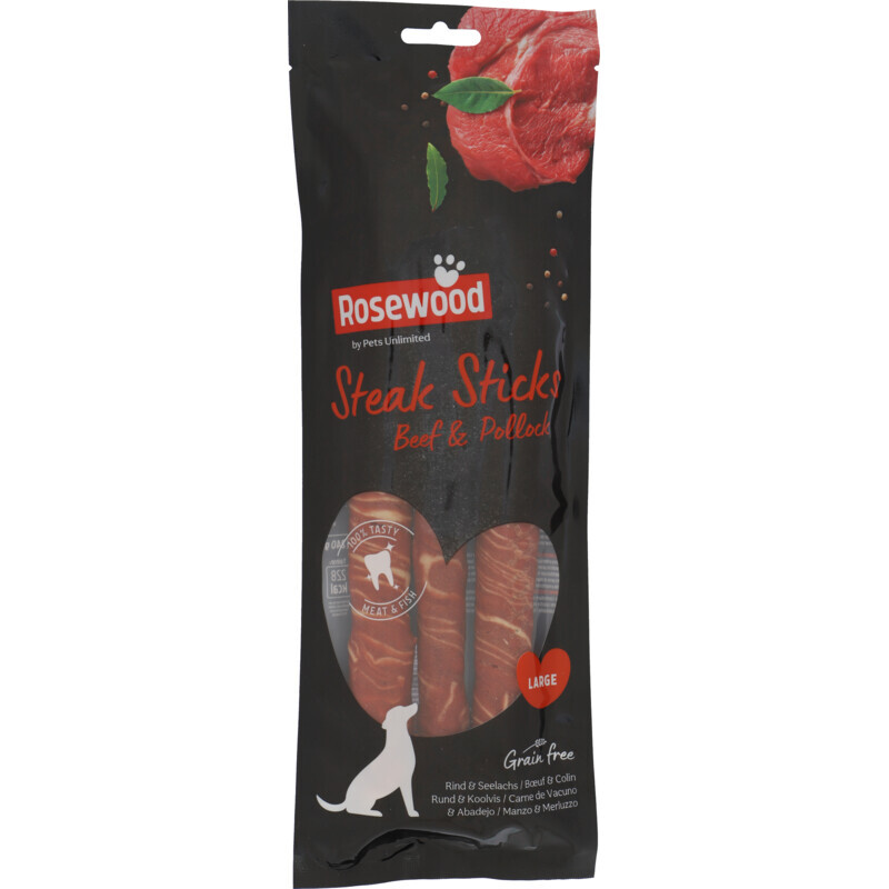 Rosewood hondensnack steak strips rund groot