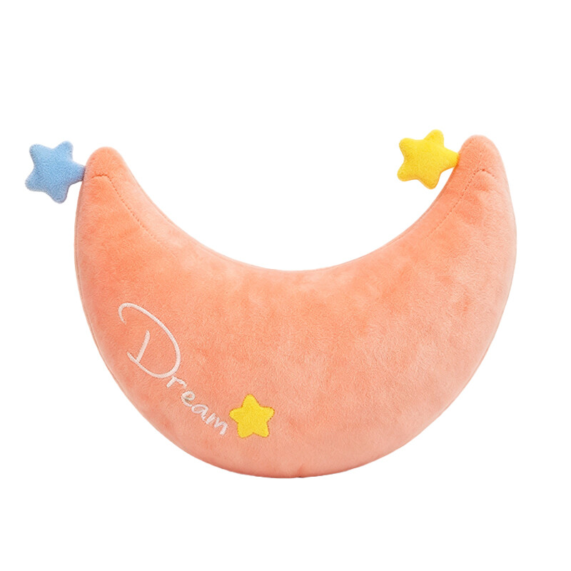 JORDAN&JUDY Soft Star Series kussen, maanvormig, 45 cm ± 5, koraalroze, sterrenhemel decoratie, slaapkussen in interieurstijl voor bank en slaapkamer