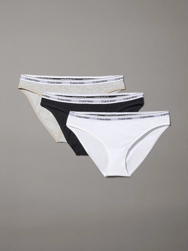 Calvin Klein Women's Modern Logo Bikini Briefs 3-Pack, Black White Grey 2XL - Image 3