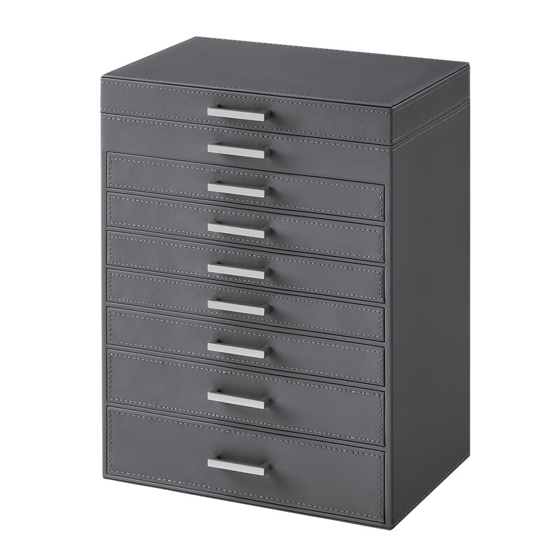 JOYFURNOS Grote sieradenset, 8-laags sieradenkist met spiegel, 7 lades, Moderne opbergkist, Cadeau-idee, Donkergrijs