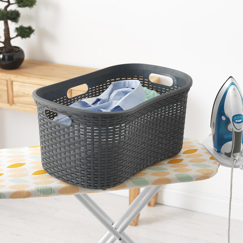 40L Rattan Style Hipster Laundry Basket - Charcoal