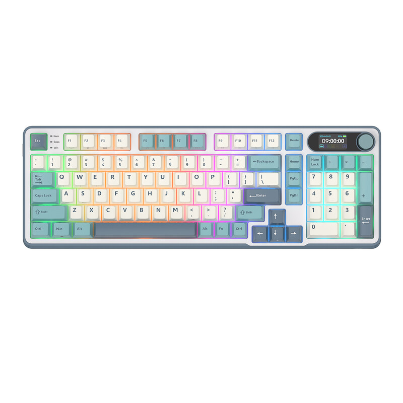 RK ROYAL KLUDGE S98 Mechanisch Toetsenbord - Light Cloud, Smart Display & Knop, Top Mount 96% Lay-out, Draadloos Bluetooth/2,4 G/USB-C, Hot-Swappable, Softwarebediening, RGB, 98 Toetsen, Snow Emperor Switch