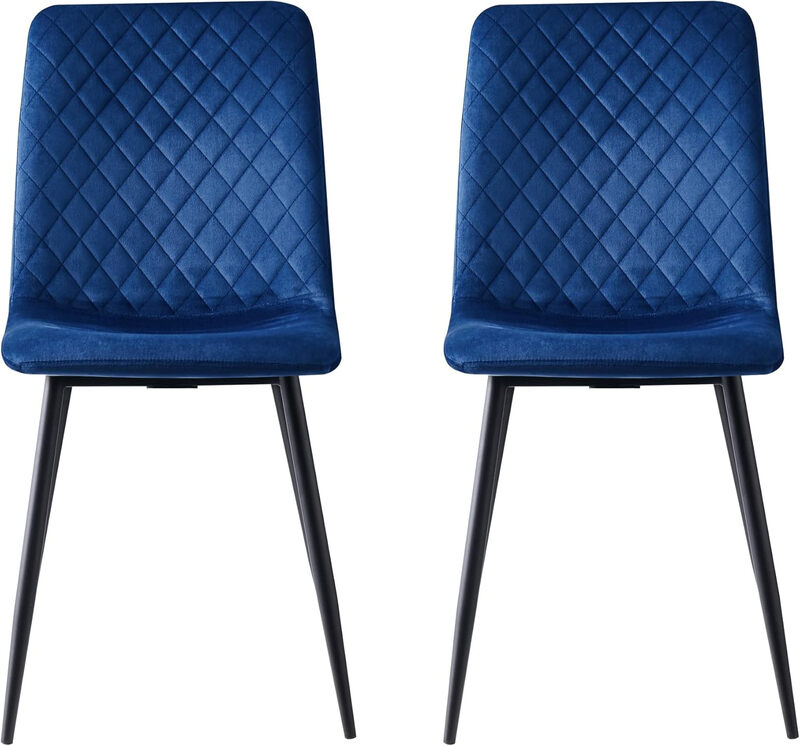 Set of 2 Designer Velvet Fabric Dining Chairs Metal Legs Lexi Chairs (Blue)