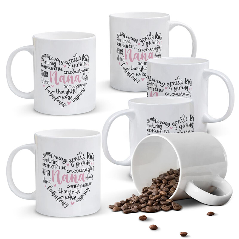1pc Nana Tribute Mug, 11oz Ceramic Coffee Cup with Heart of Loving Words, Best Gift f