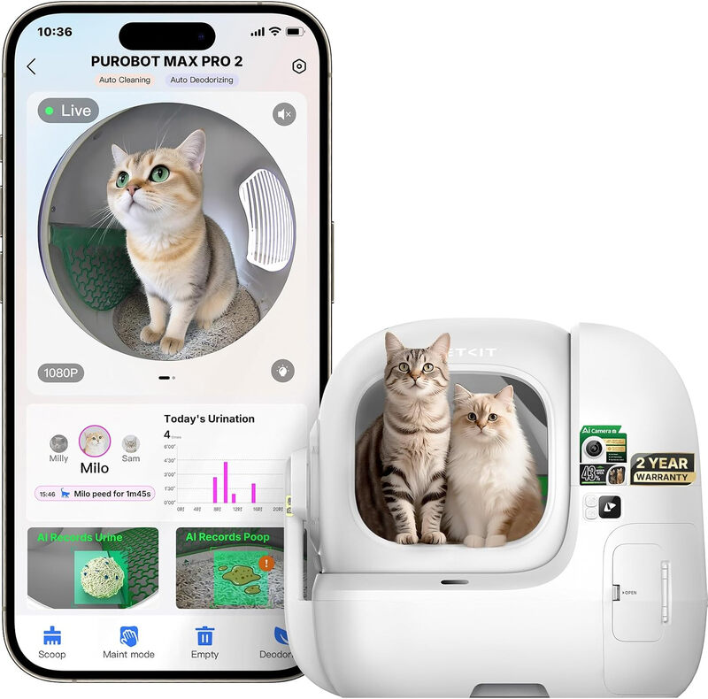 PETKIT Purobot Max Pro 2 Cat's Facial Recognition AI-Camera Automatic Cat Litter Box, Extra Large Opening 210° Wide Angle, 5G WiFi App Control Self Cleaning Litter Box, Odor-Free & Integration Safety