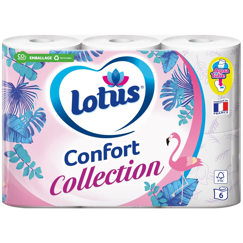 Lotus Collection Confort Papier Toilette 2 Épaisseurs Rouleau Mandrin Tube Lot de 6