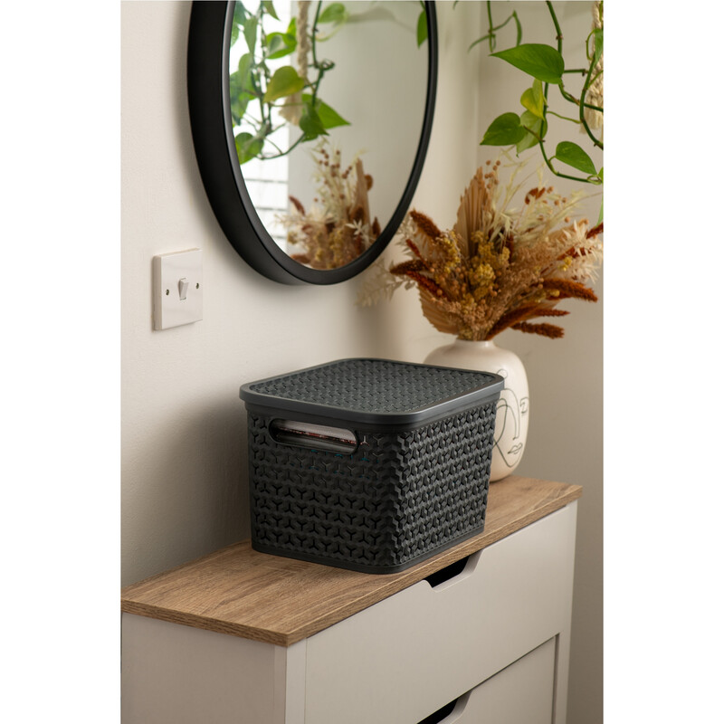 Medium Urban Store Basket with Lid Charcoal Grey 14L