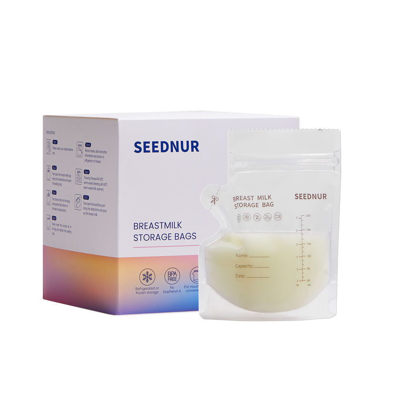 SEEDNUR 120 Stück Temperaturfühlende Muttermilchbeutel, 220 ml Gefrorene Muttermilch Frischhaltebeutel (mit Aussparung)