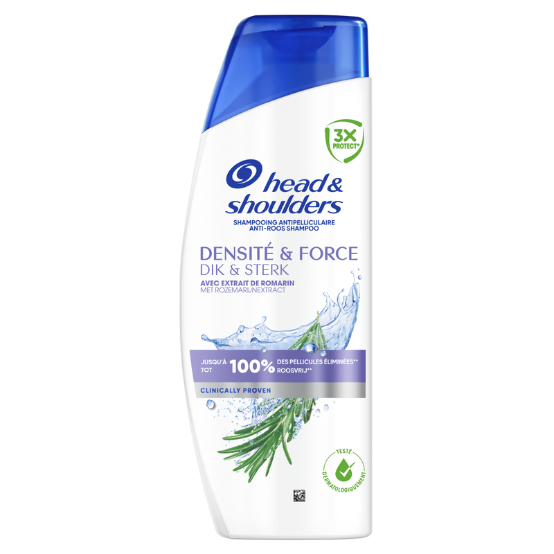 HEAD&SHOULDERS Dik & Sterk Anti-roos Shampoo 250 ml. Met Rozemarijnextract. Effectief tegen 3 hoofdhuidproblemen: roos, jeuk gerelateerd aan roos en overtollig talg