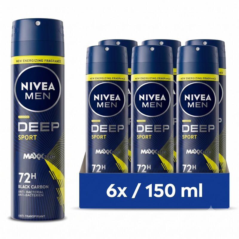 NIVEA MEN Deep Sport Anti-transpirant Deodorant Spray - Sterk Anti-transpirant Effect - 150 ml (6-Pack)