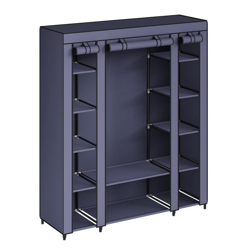 JOYFURNOS Kledingopberger, Draagbare kledingkast, Kledingrek met stoffen hoes, 150 x 45 x 175 cm, Donkerblauw