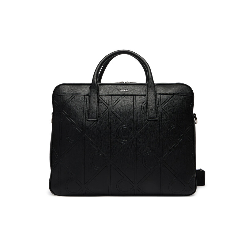 Calvin Klein Embossed Allover Emblem Logo Commuter Bag - Black