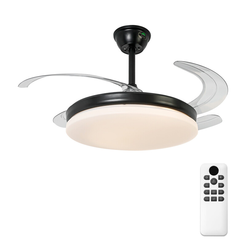 Parrot Uncle Deckenventilator mit Licht und einziehbaren Flügeln, 36W DC-Motor, Schwarz - Rundes Design