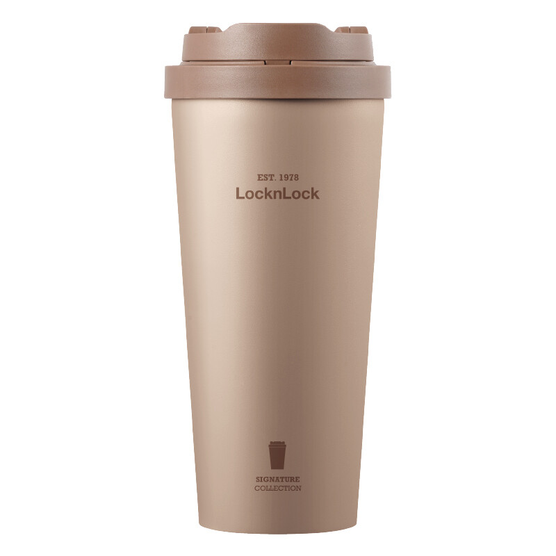 LocknLock Keramikbeschichtete Thermotasse/Kaffeetasse, 550 ml, Vintage-Braun, Edelstahl-/Keramik-Innenbeschichtung/Doppeldeckel-Design (Direktes Trinken + Strohhalm)/Auslaufsicher/Geeignet für Zuhause/Büro/Auto/Outdoor