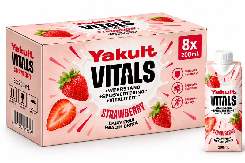 Yakult Vitals Aardbeiensmaak 200 ml × 8
