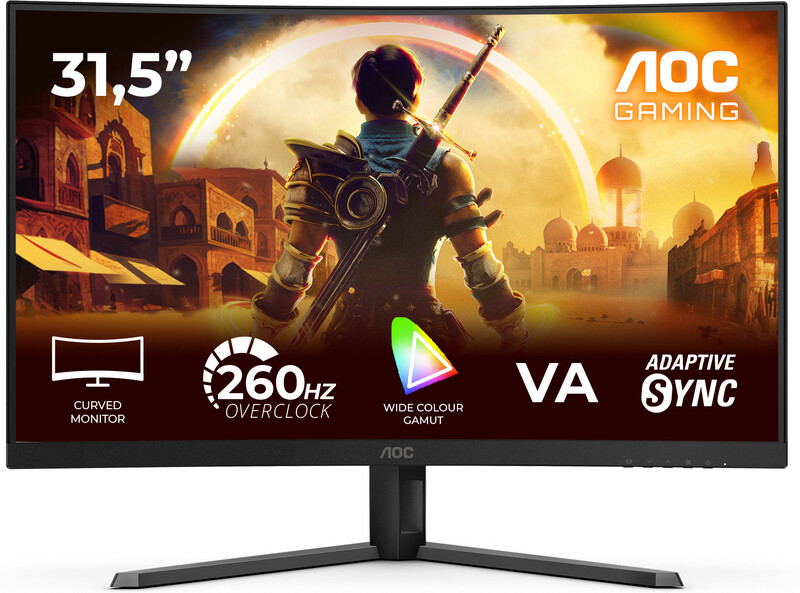 AOC Gaming C32G42ZE 32 inch Curved Gaming Monitor – 31,5" FHD (1920x1080), 260 Hz Overgeklokt / 240 Hz, 0,3 ms MPRT, VA Paneel, 1500R, Adaptive-Sync, HDR10, DisplayPort & HDMI, Zwart/Rood