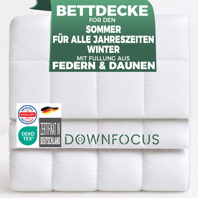 DOWNFOCUS Classic Design 2-in-1 Summer&All Season Feather Down Bedding Comforter, 135x200cm Feather Down Duvet Inserts, 1Summer 200gsm duvet+1 All Season 450gsm Comforter, Oeko-Tex Certified, Hypoallergenic,RDS Certified for Animal Welfare