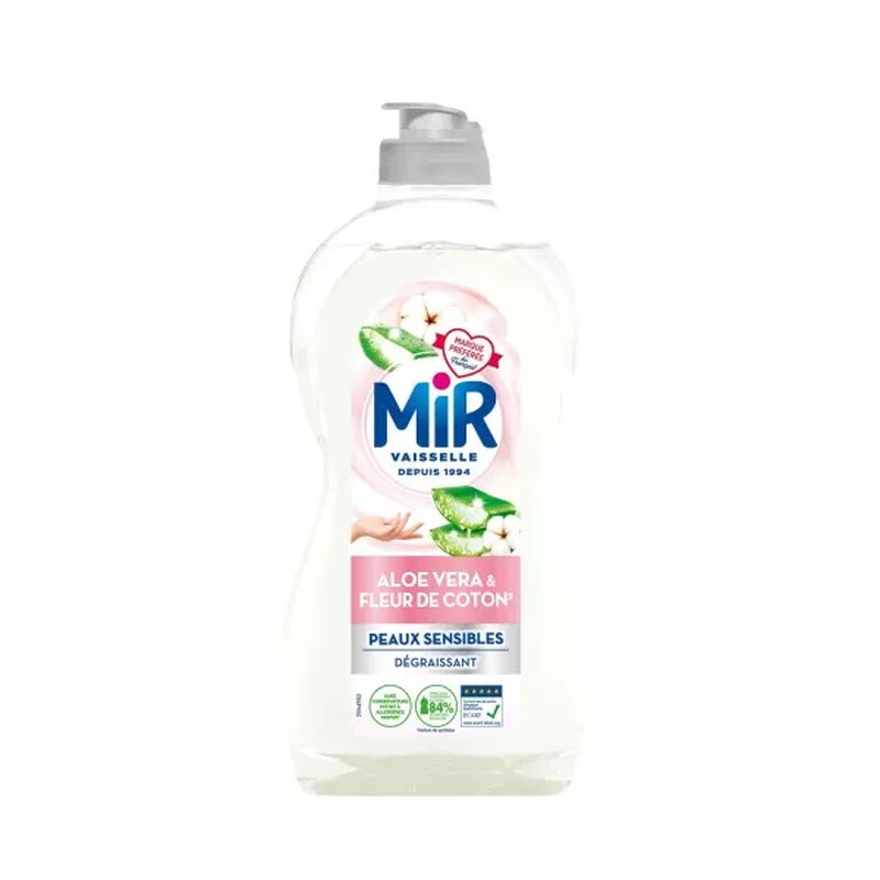 Liquide Vaisselle Aloe Vera Fleurs De Coton Hypoallergénique Dégraissant Peaux Sensibles Mir Le Flacon De 450ml - vue 2