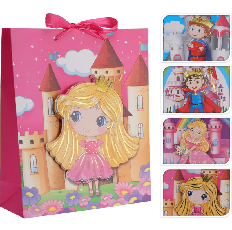 Große Kinder-Geschenktüte mit Design - Zufällige Auswahl aus sortierter Packung mit 4 Designs - 1 Stück