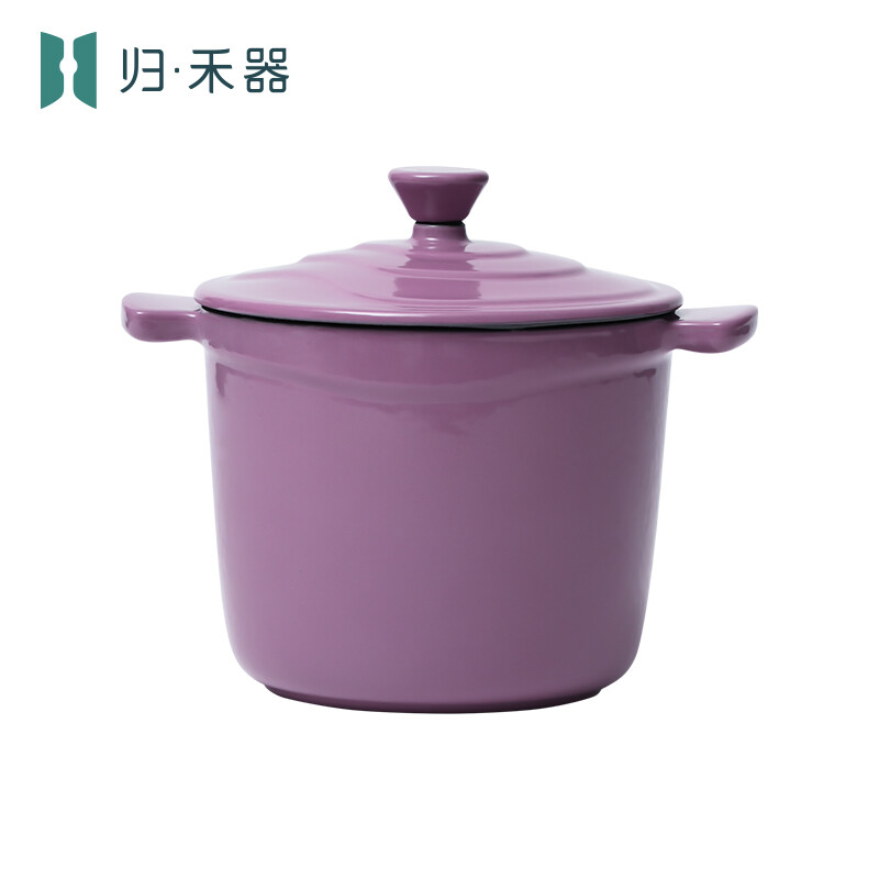 Guihe Emaillierter Gusseisen-Babybreitopf, Multifunktionaler Mini-Topf für Einzelpersonen für Porridge & Suppe, Induktionsgeeignet, Hotpot für Einzelpersonen, Fliederlila, 14 cm, 1,3 L