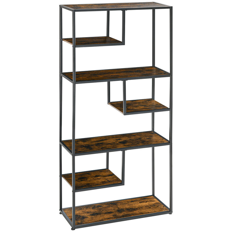 Homcom Bookcase Industrial 6 Shelves Rustic Brown/Black