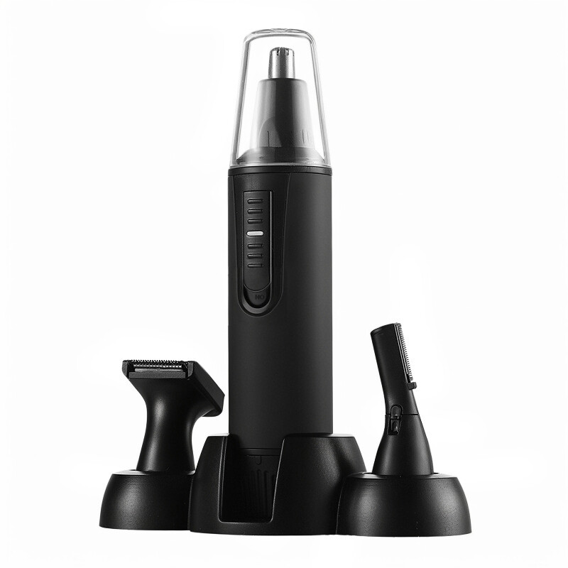 Sparoma 3-in-1 oor- en neushaartrimmer voor mannen – oor- en neushaartondeuse met ledlamp, trimkoppen voor bakkebaarden en wenkbrauwen, 6500 rpm-motor, volledig waterdicht, op batterijen, draagbare verzorgingsset met opbergbasis – TC-3580, zwart