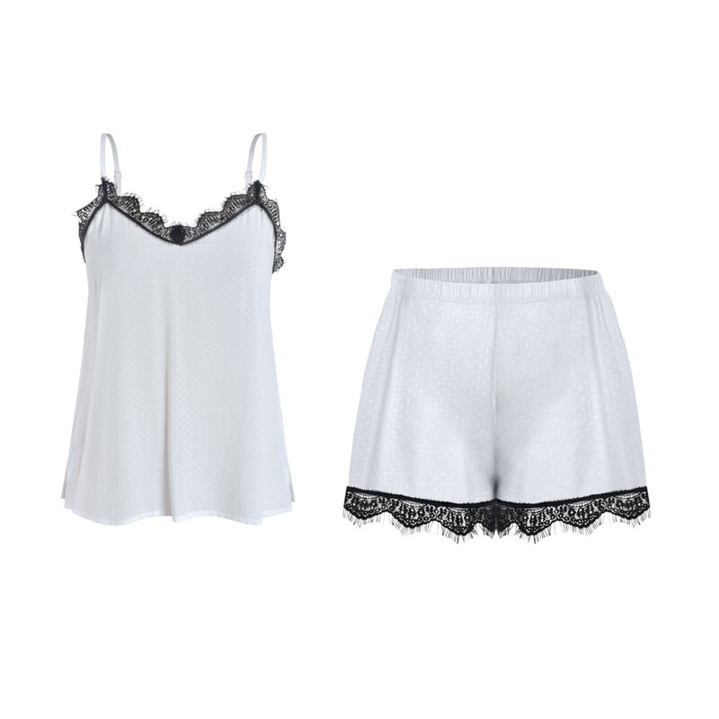 lace v-neck white camisole and shorts set XL