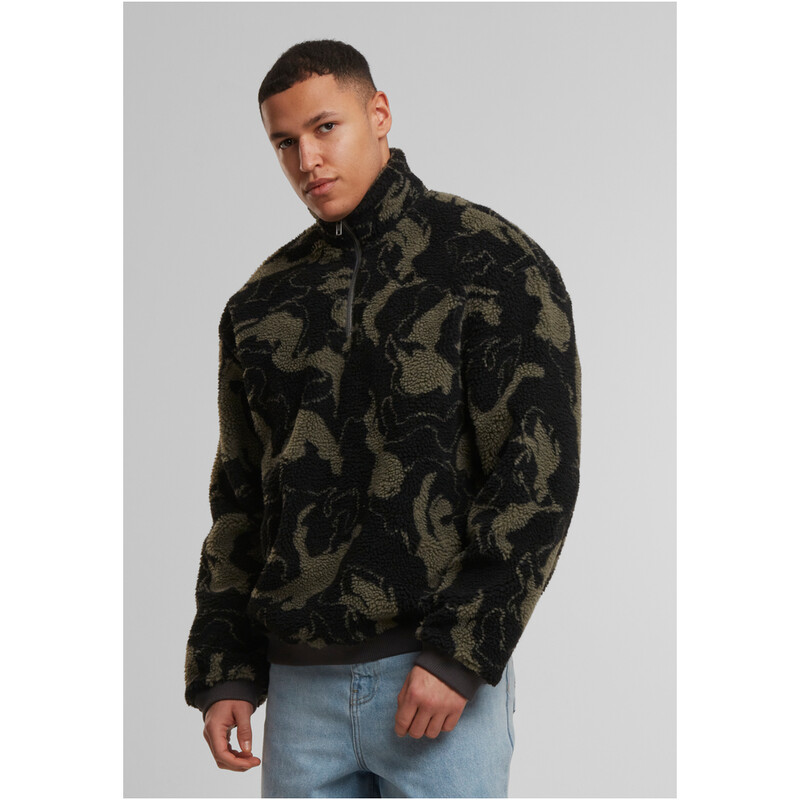 Urban Classics Oversized Teddy Troyer mit Muster, oliveswirl, XL