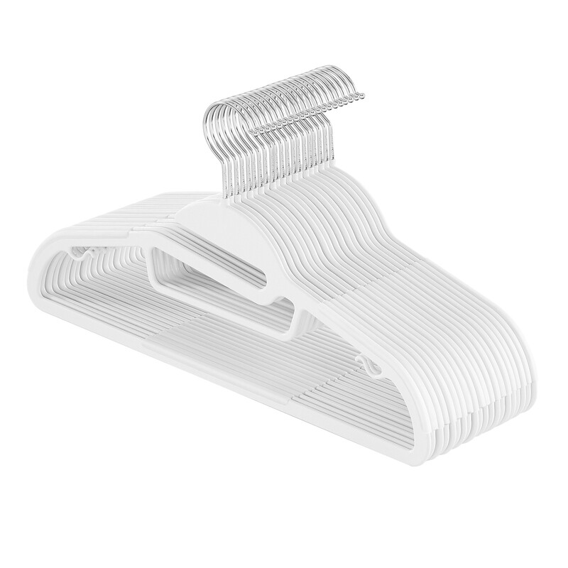 Ochama X Songmics Joyfurnos Set Of 20 Plastic Hangers, Coat Hangers With U-Shaped Opening, Non-Slip, Space-Saving, 0.5 Cm Thick, 41.5 Cm Long, 360° Swivel Hook, White