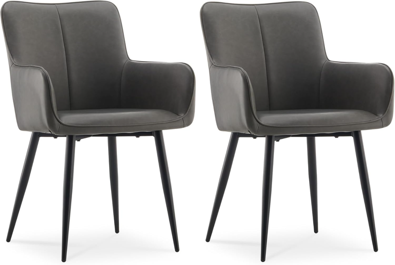 CLIPOP Faux Leather Dining Chairs with Arms and Metal Legs, Living Room Armchair with Upholstered Back for Counter Breakfast Dining Room Reception 0653 grey 58*69*86 cm