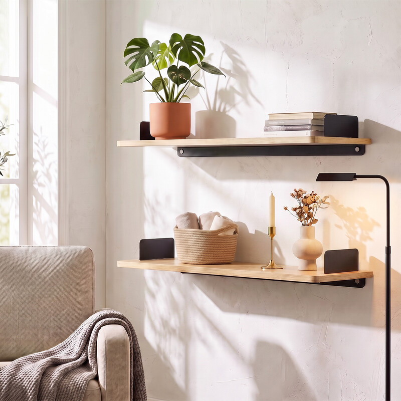 kapanou Floating Shelves for Wall Display, Heavy Duty Wall Shelf with Black Metal Brackets for Book Storage, Bathroom, Living Room, Bedroom, Kitchen, Modern Hanging Shelves Home Decor Rustic Brown