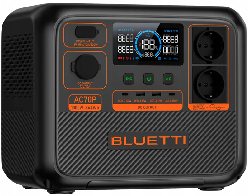 Bluetti AC70P Tragbare Power Station 864Wh LiFePO₄ 1.000W (2.000W Power Lifting) | Solar & App-Steuerung