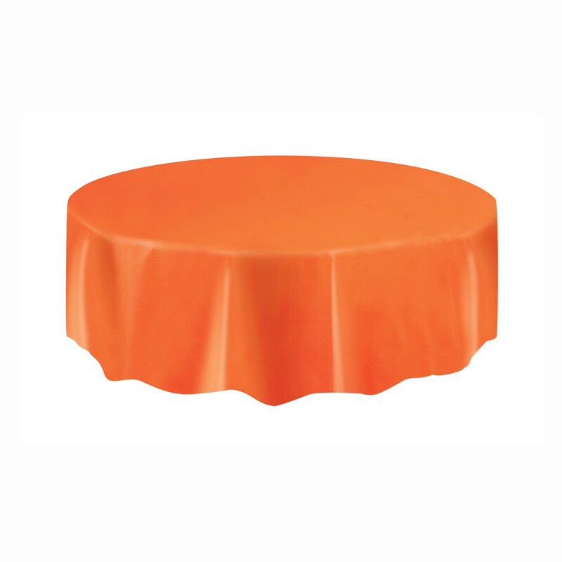Orange Solid Round Plastic Table Cover, 84 Inches