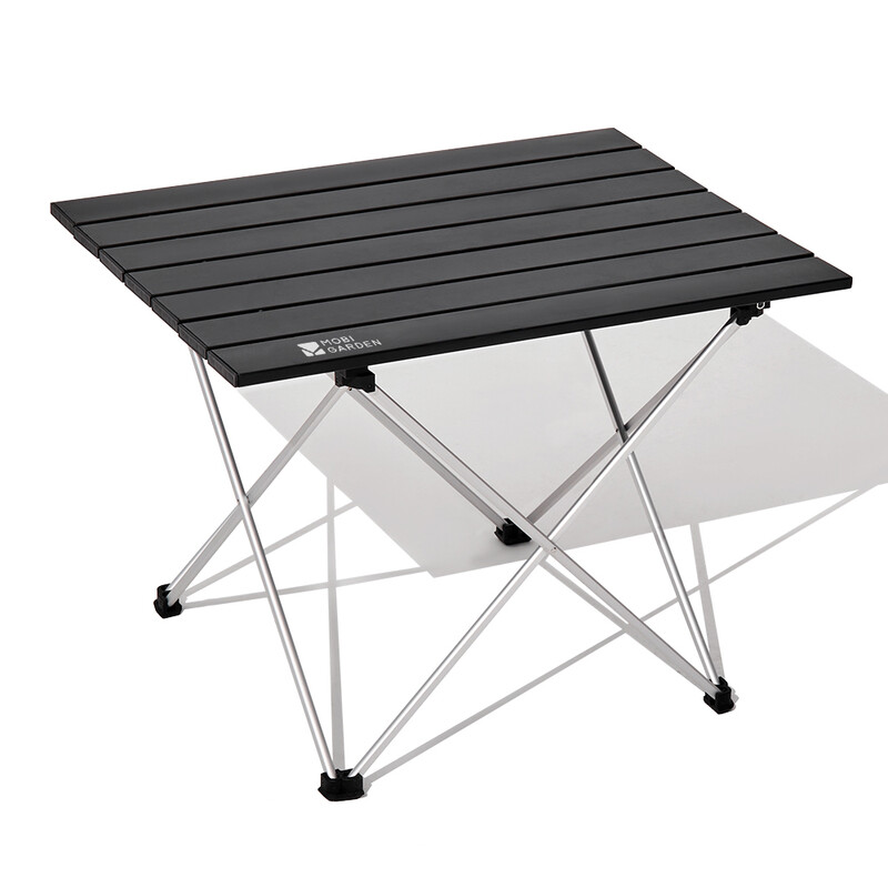 Mobi Garden, Vouwbaar vierkant campingtafelset, Draagbare eettafelset van aluminiumlegering voor buiten, Zwart, Lichtgewicht, Compacte verpakkingsgrootte