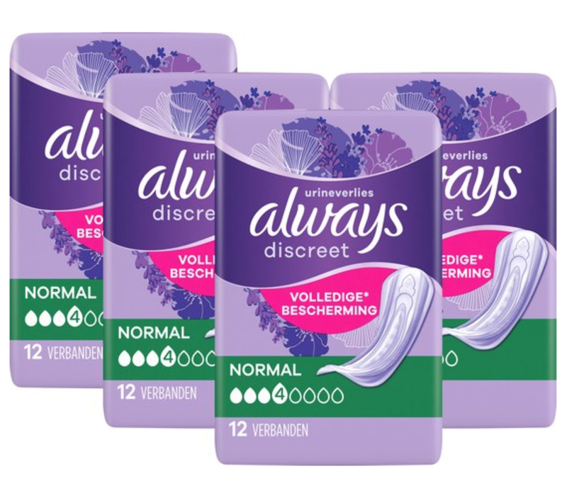 Always Discreet verband voor urineverlies dames normal - 4 x 12 verbanden