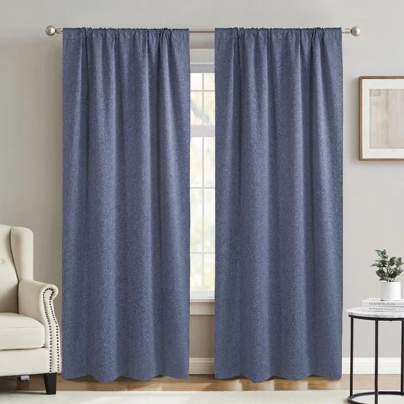 MEROPE, Gordijn van polyester met denimlook, 136x250cm, blauw, set van 2