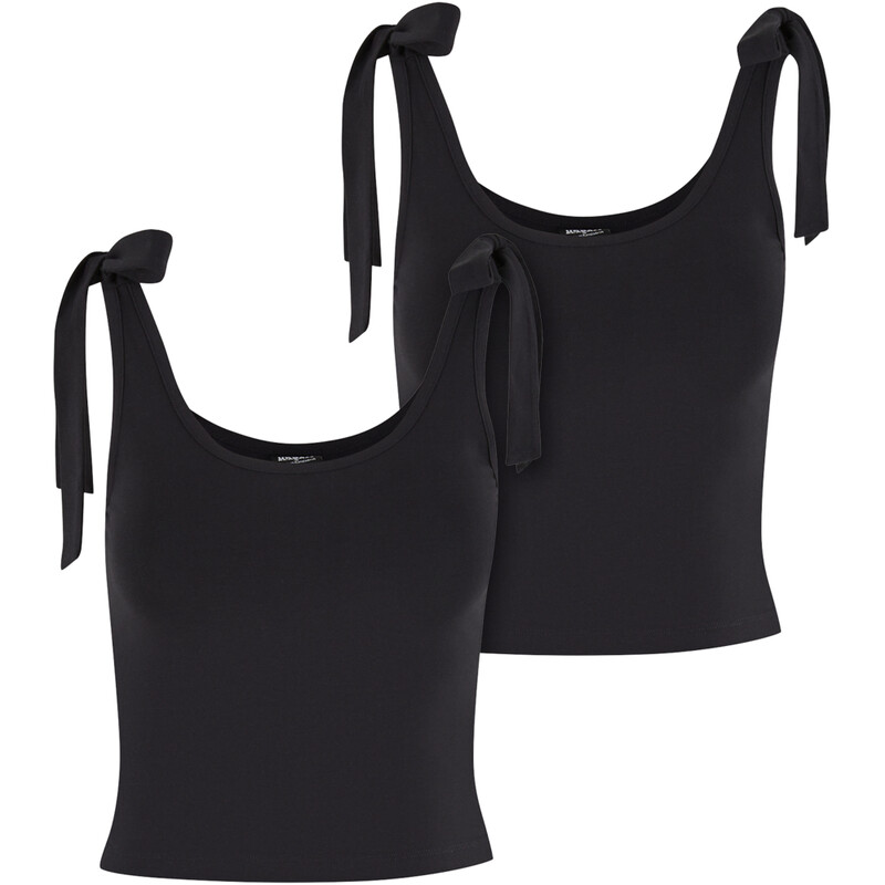 Urban Classics Damen Basic-Jersey-Top mit Trägern, 2er-Pack, schwarz/schwarz