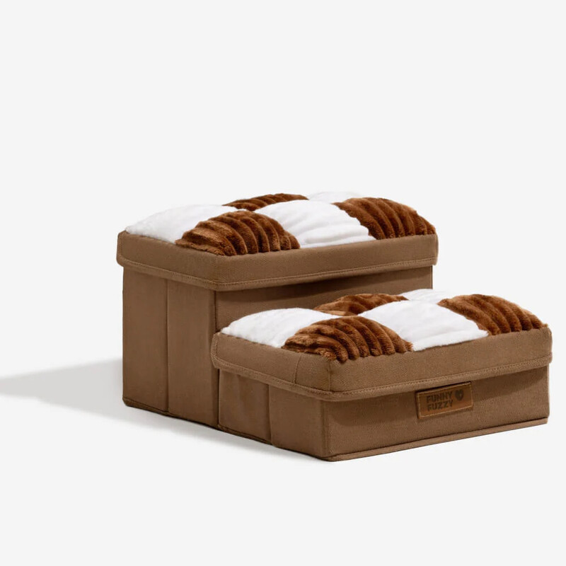 Chessboard Plaid Handcrafted Dog Stairs with Storage Two Steps Brown