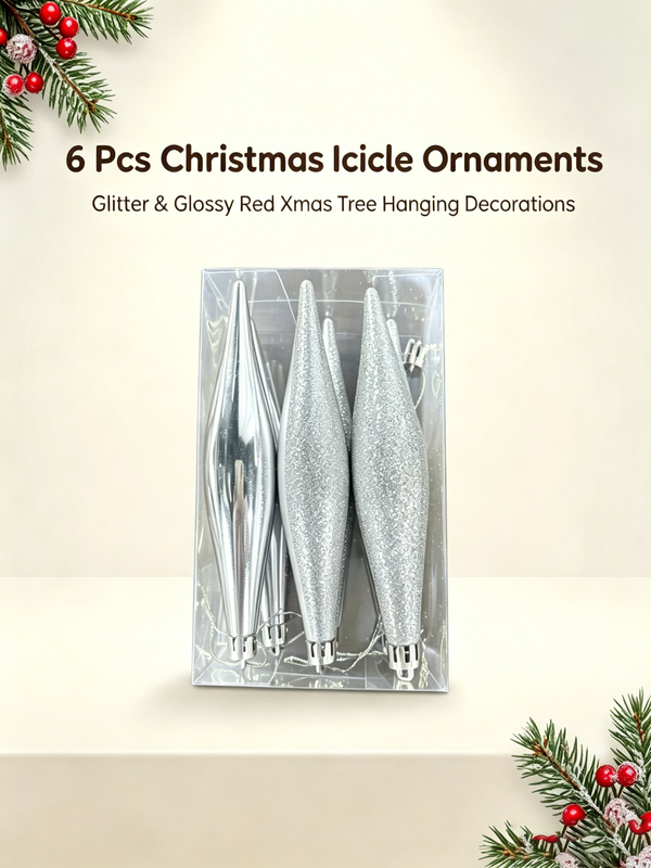 JU7CER six 14cm diamond shaped Christmas tree decorations. Suitable for Christmas decoration, can decorate Christmas balls in silver