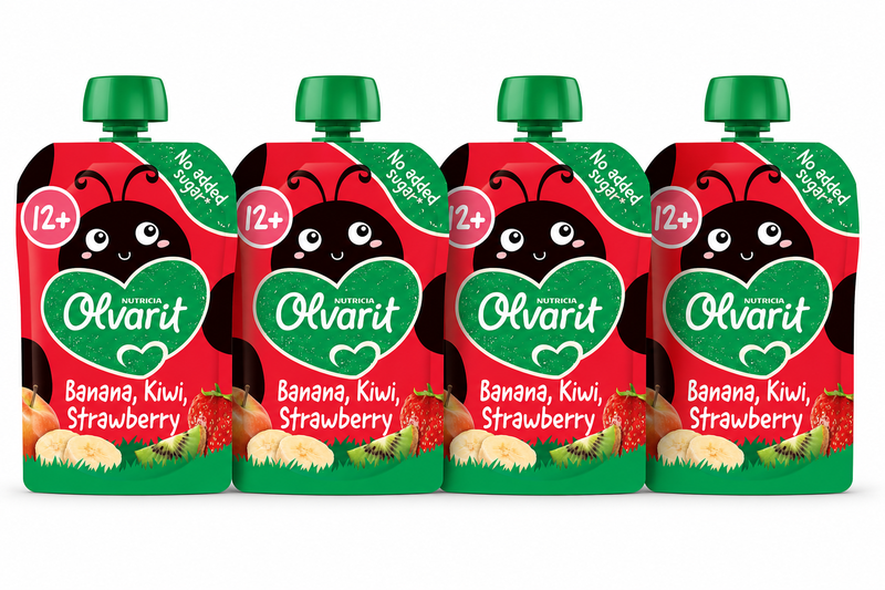 Olvarit Knijpfles Fruit 12+ Aardbei, Banaan, Kiwi 100 g * 4