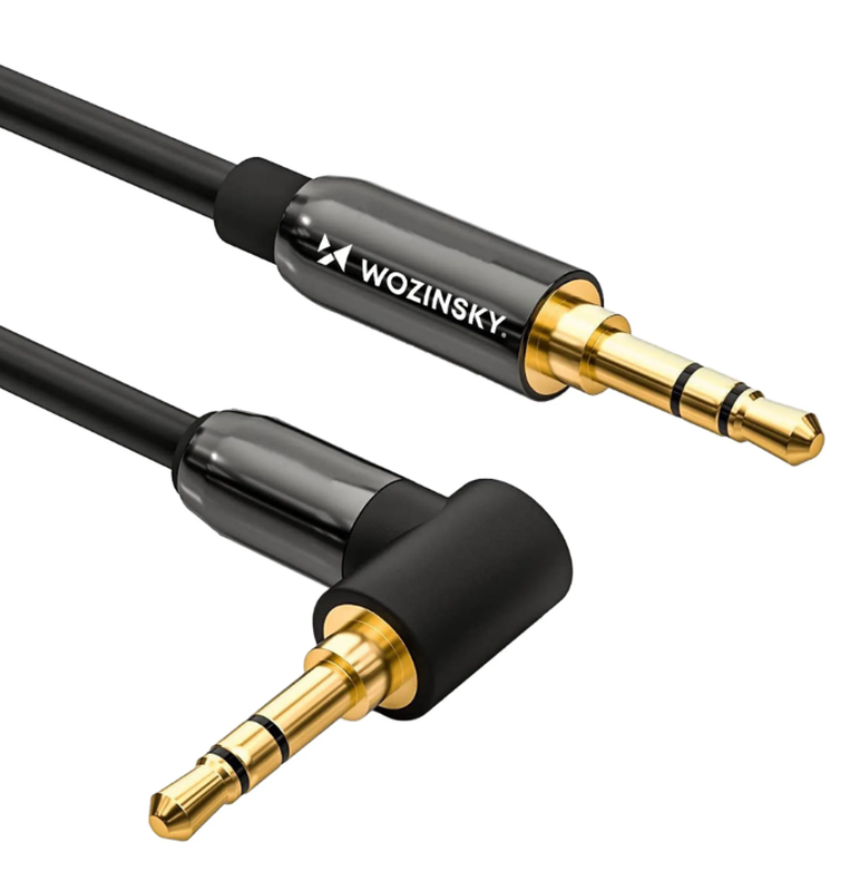 Wozinsky 1,5m schwarzes 3,5mm gewinkeltes AUX-Kabel (Männlich auf Männlich)