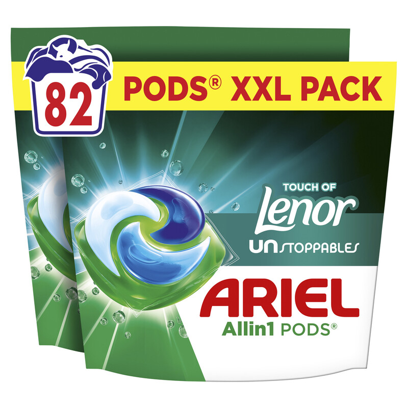 Ariel Allin1 PODS®, Flüssigwaschmittelkapseln 82 Wäschen, Touch Of Lenor Unstoppables, Tiefenreinigung für lang anhaltende Frische