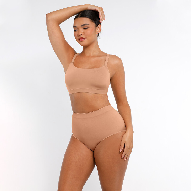 Feelingirl Everyday Seamless Wireless Invisible Square Neck Full Cover Homewear Bra for Women L Skin, Couple Gift Perfect Gift
